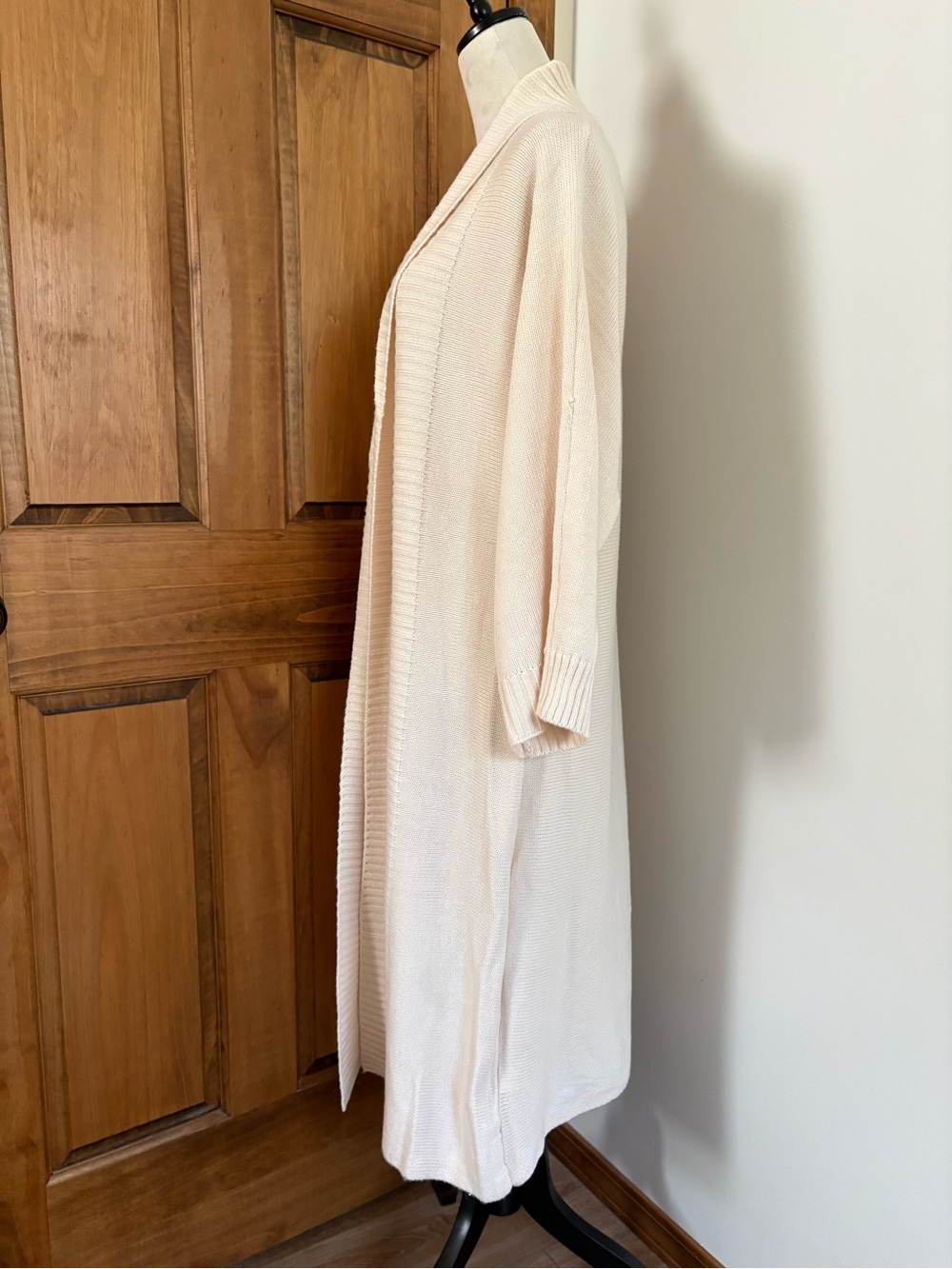 Princess Polly Cream Longline Duster Cardigan Ribbed Open Front Sweater L/XL - Picture 3 of 11